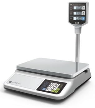 Waga PR-II - dwudziałkowa, duże podświetlane wyświetlacze LCD dla obsługi i klienta (wersja P na słupku). Wbudowany akumulator. Szalka ze stali nierdzewnej.